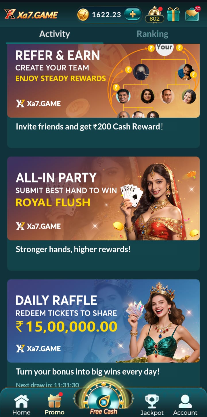 XA7 Game promotions, referral rewards and raffle offers